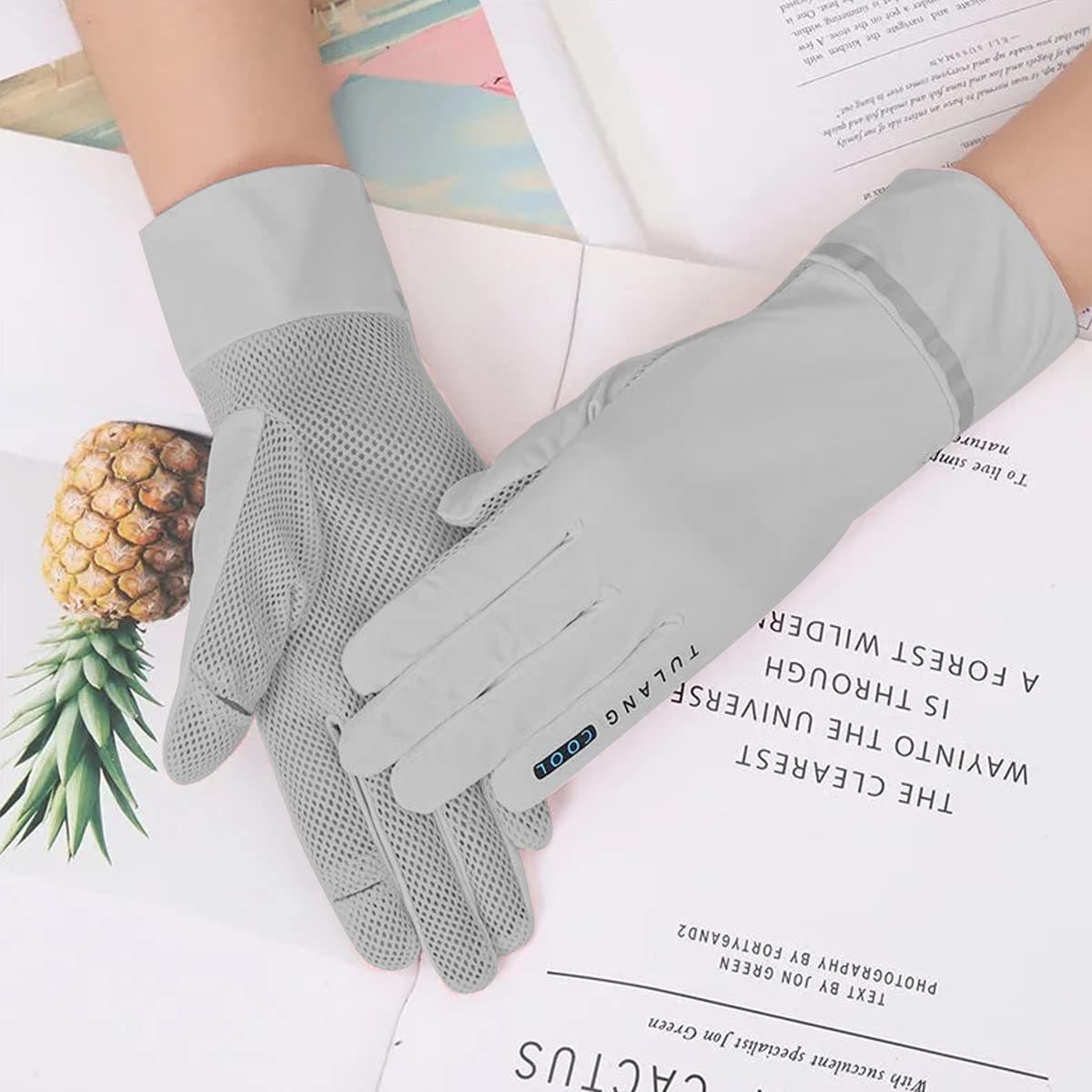 HASTHIP Hand Gloves for Sun Protection with UPF 50+ Ice Silk Fabric 3 pcs | Grey Women Cycling Gloves