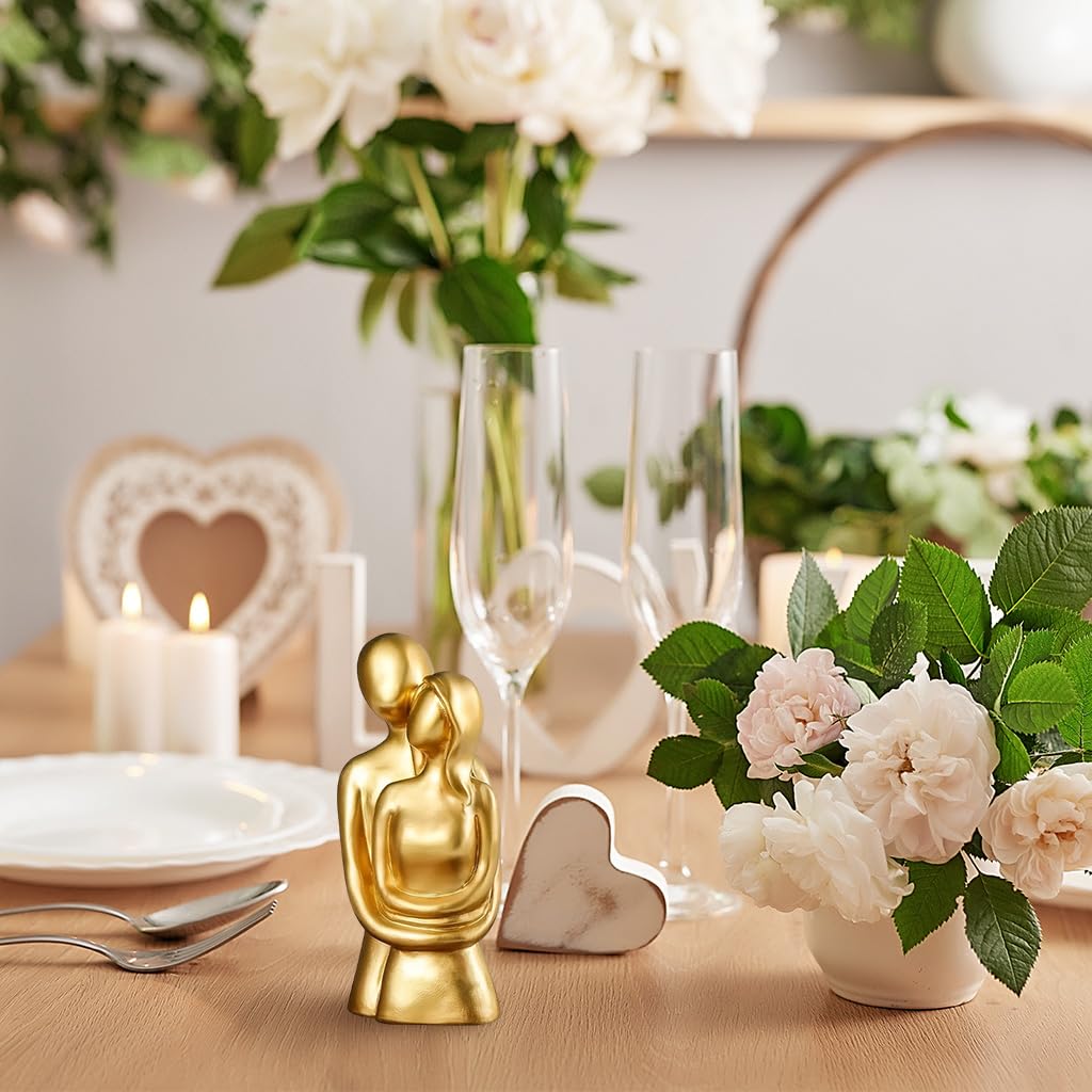 HASTHIP Romantic Couple Desk Statue for Home Decor with 1.96x4.21 in Golden Resin Finish