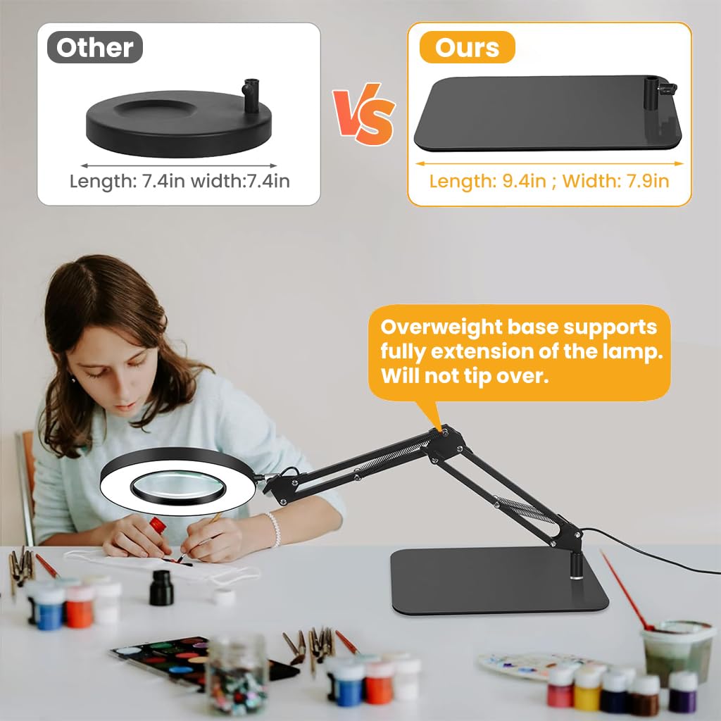 HASTHIP Magnifying Glass with Light for Reading and Crafts featuring 10X Lens and 2-in-1 Clamp Stand | 5 Color Modes Adjustable Lamp