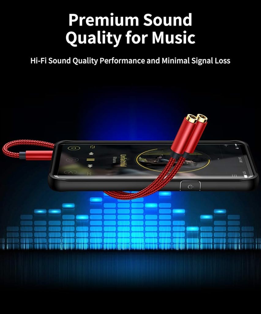 HASTHIP® Adaptador Divisor Auriculares 3.5mm, Cable Y Estéreo de 1 Macho a 2 Hembras, Splitter Audio y Micrófono Compatible con PS5, Xbox, PC, Portátil, Smartphone, Tableta - Rojo