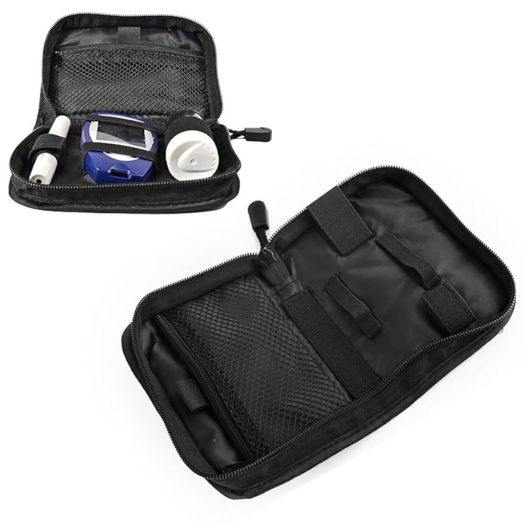 HASTHIP® Bolsa de Viaje para Medidor de Glucosa e Insulina,Estuche Organizador Portátil con Cremallera,Funda Compacta Tela Oxford Impermeable para Accesorios Diabéticos y Viajes