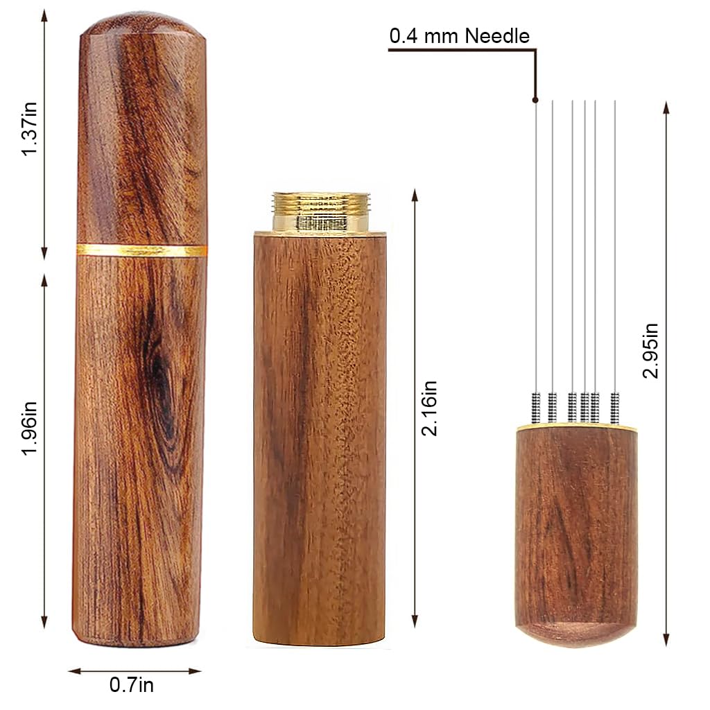 HASTHIP® Espresso Coffee Stirrer Pin Tamper for Espresso Coffee Making 6 Needles Ground Coffee Stirrer 0.4mm Fine Pin TamperNatural Wooden Handle Pin Coffee Tamper