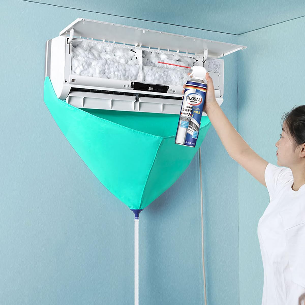 HASTHIP AC Service Wash Bag Cover for Wall Mounted Split Units with 6.6ft Drain Tube | Waterproof PVC Cleaning Kit