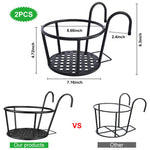 HASTHIP Flower Pot Stand for Railing Planters featuring Dual Hook Design and 8.6 in Tray | Wrought Iron Balcony Holder