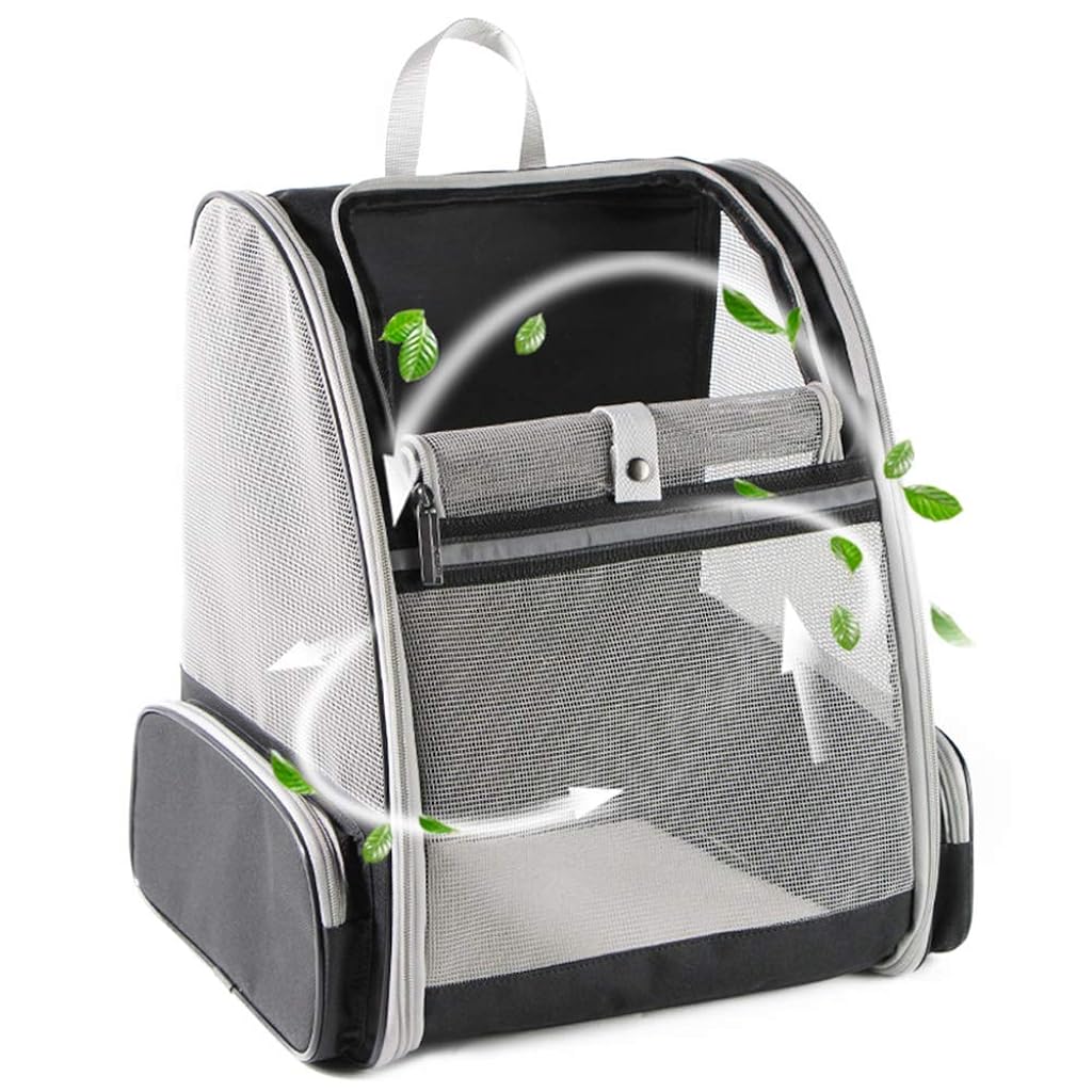 HASTHIP® Breathable Design Cat Bag Carrier Backpack for Hot Weather, Expandable Cat Dogs Cage, Cat Bag, Backpack Design Pet Travel Carrier Pet Case for Small Pets (Grey)