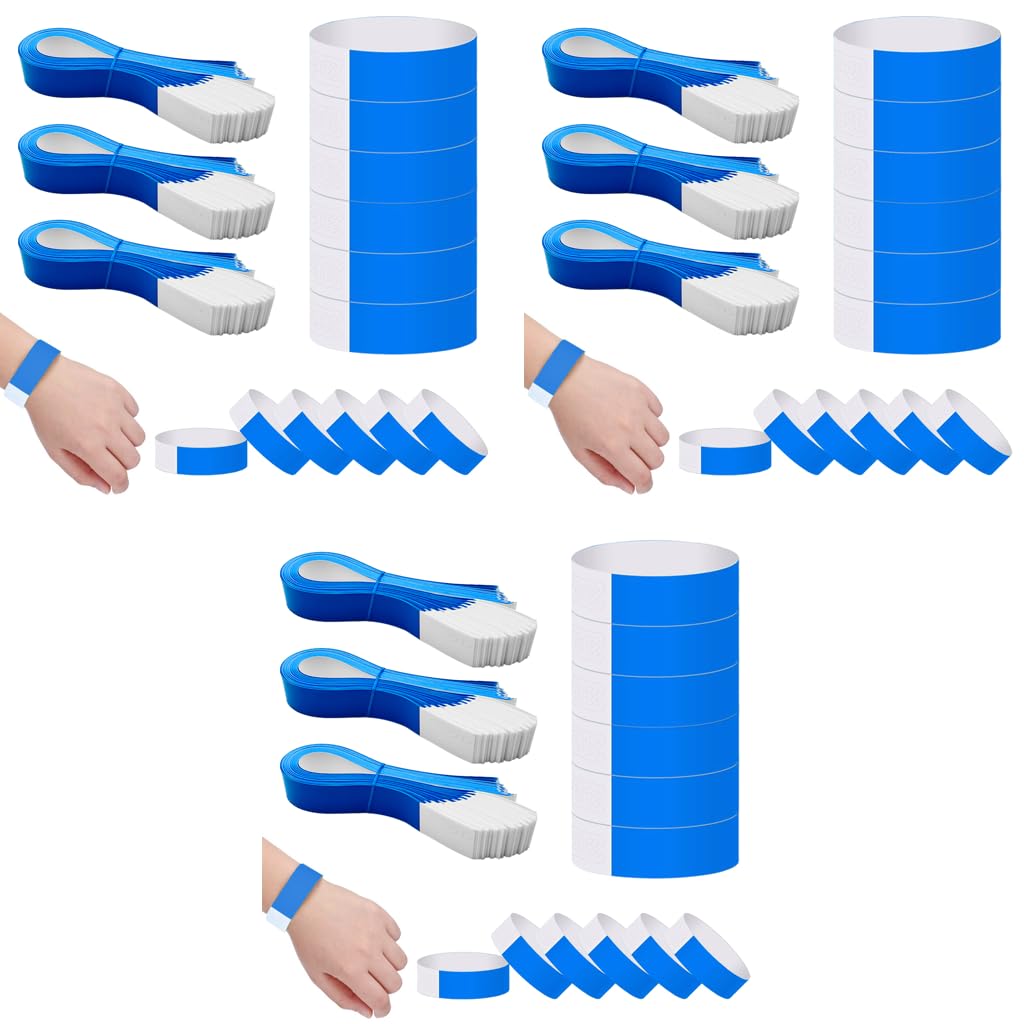 HASTHIP Paper Wristbands for Events with Self Adhesive Closure 300 Count Blue 25cm | Waterproof Identification Bands