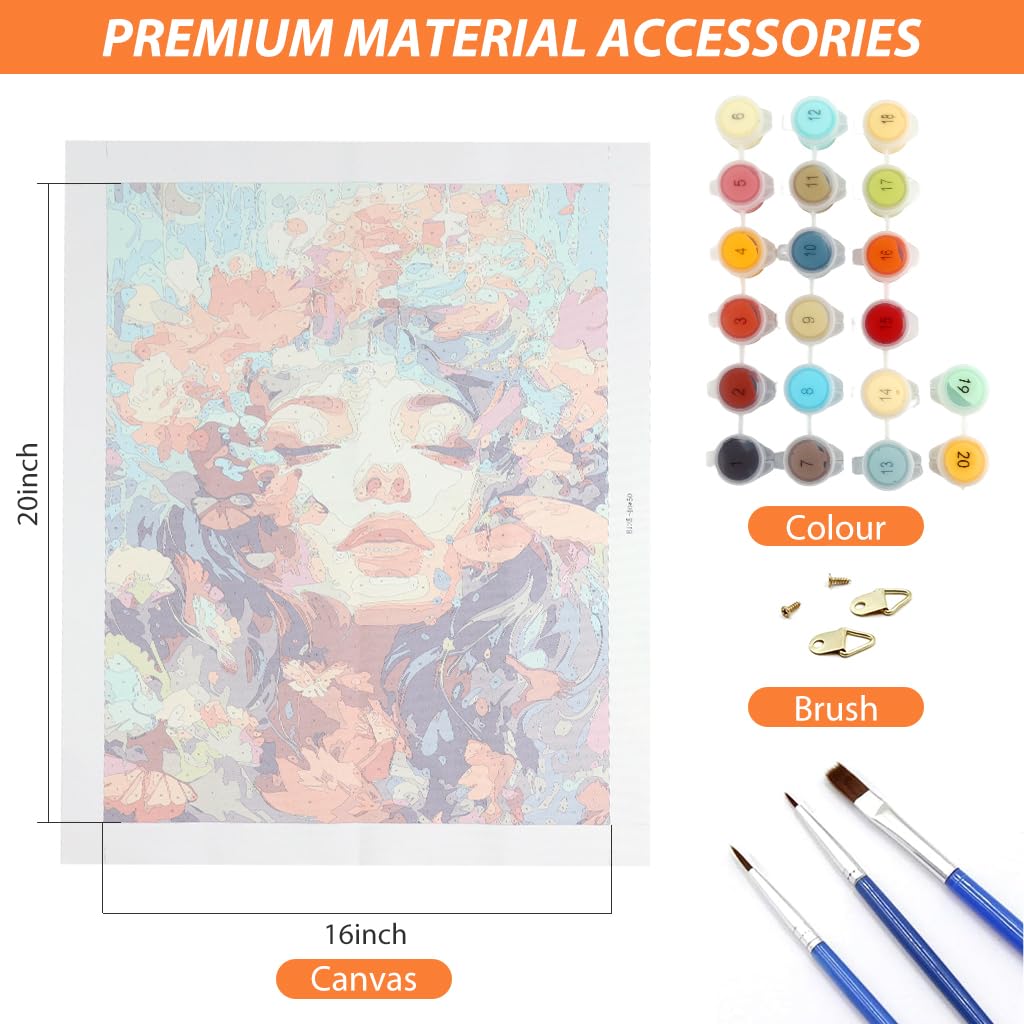 HASTHIP Paint by Numbers Kit for DIY Oil Painting with Brushes and Pigments 16x20 inch | Maple Leaves Woman Wall Art for Adults and Kids