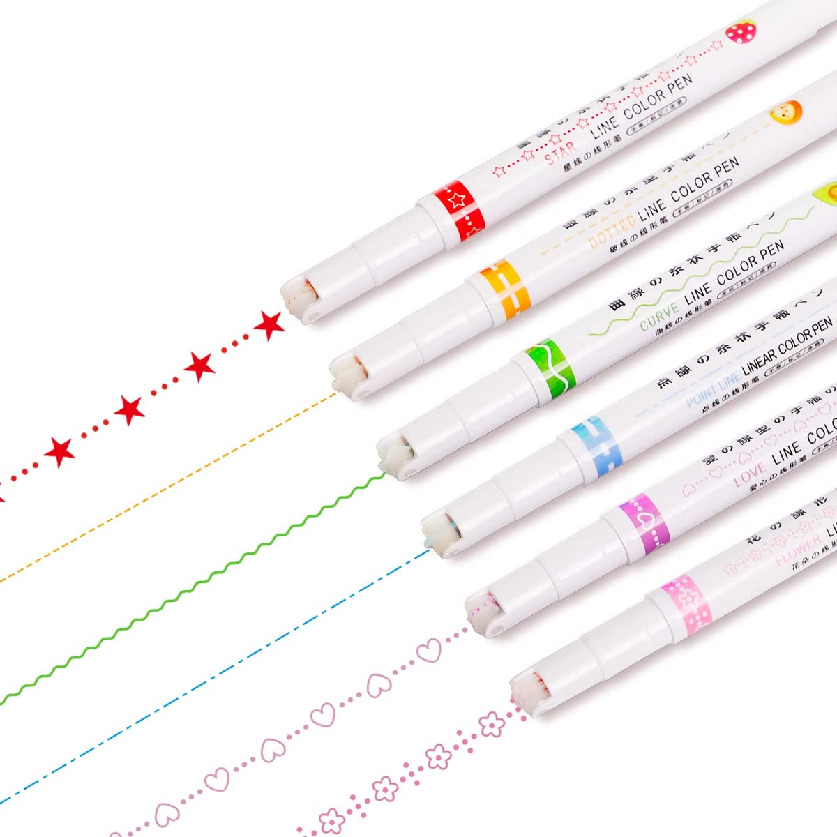 HASTHIP Curve Highlighter Pen Set for Scrapbook and Journals with Roller Tip | 6 Color Markers for Kids and Adults