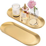 HASTHIP Rectangular Trays for Vanity and Bathroom with 2Pcs 30x12cm Stainless Steel Gold Finish | Multipurpose Organizer