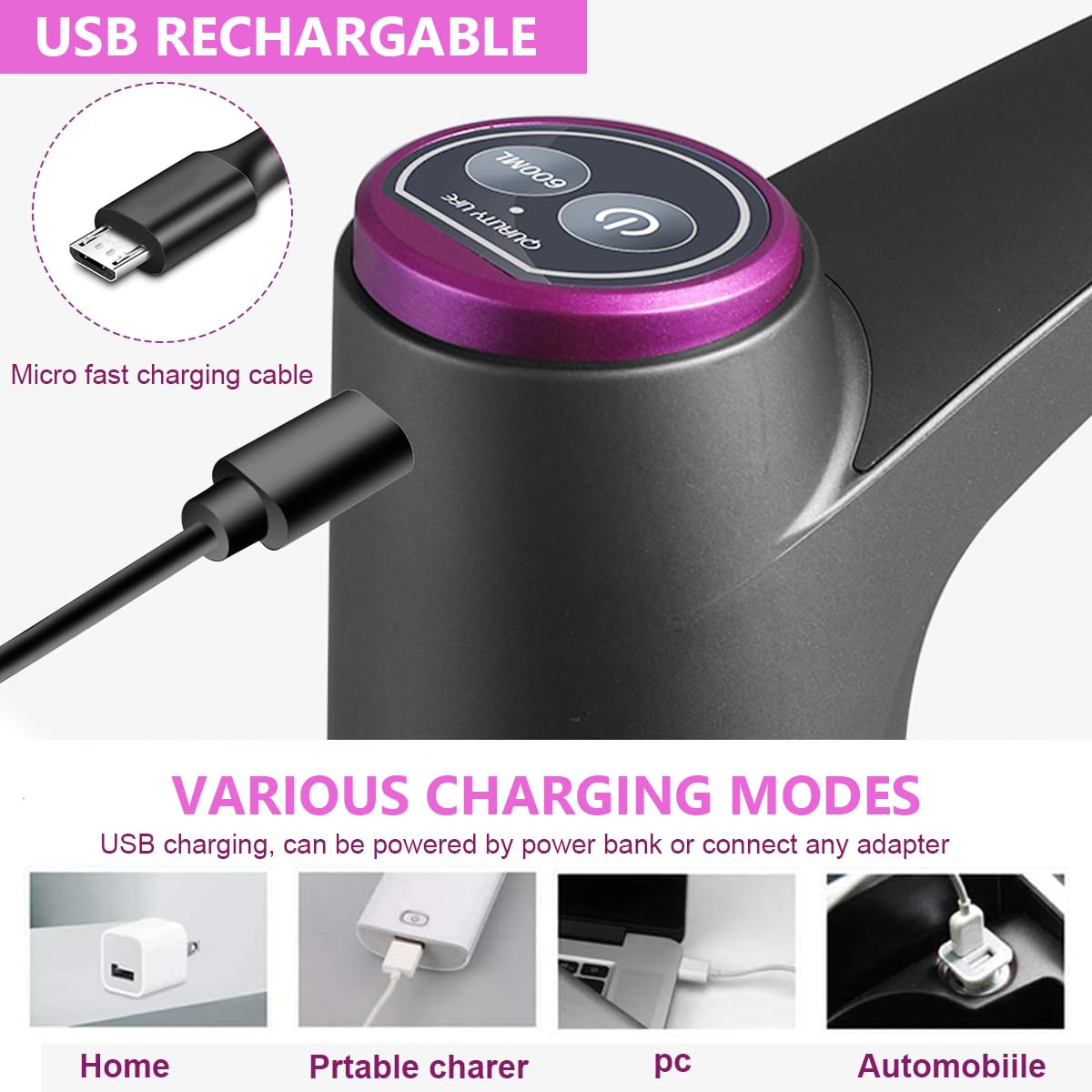 HASTHIP Automatic Water Dispenser Pump for Home and Office with Dual Switch Buttons | USB Rechargeable 1200mAh Battery and BPA Free Silicone Tube