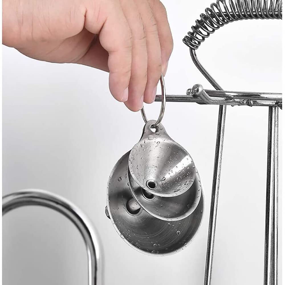 HASTHIP metal stainless steel funnel set of 3 with 2 cleaning brushes 0.24–0.47in nozzles for kitchen use | food grade stackable design