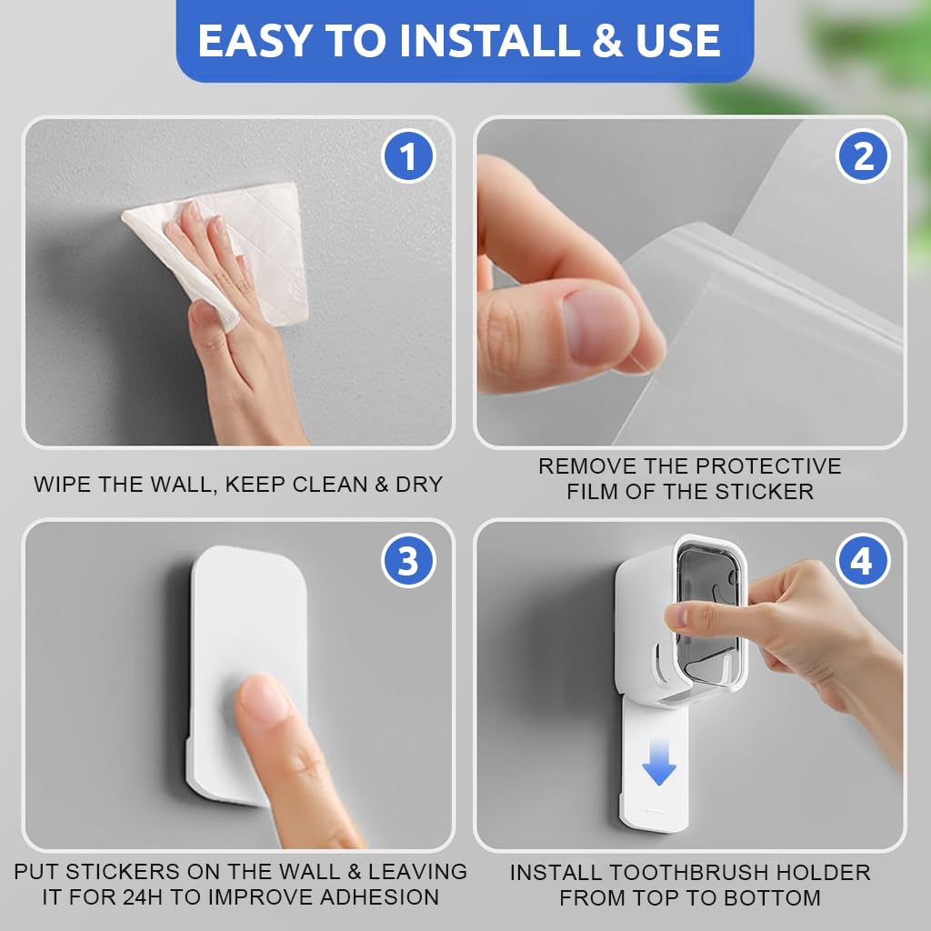 HASTHIP Wall Toothbrush Holder for Bathroom with Dustproof Cover and Clear Window | 6PCS Set