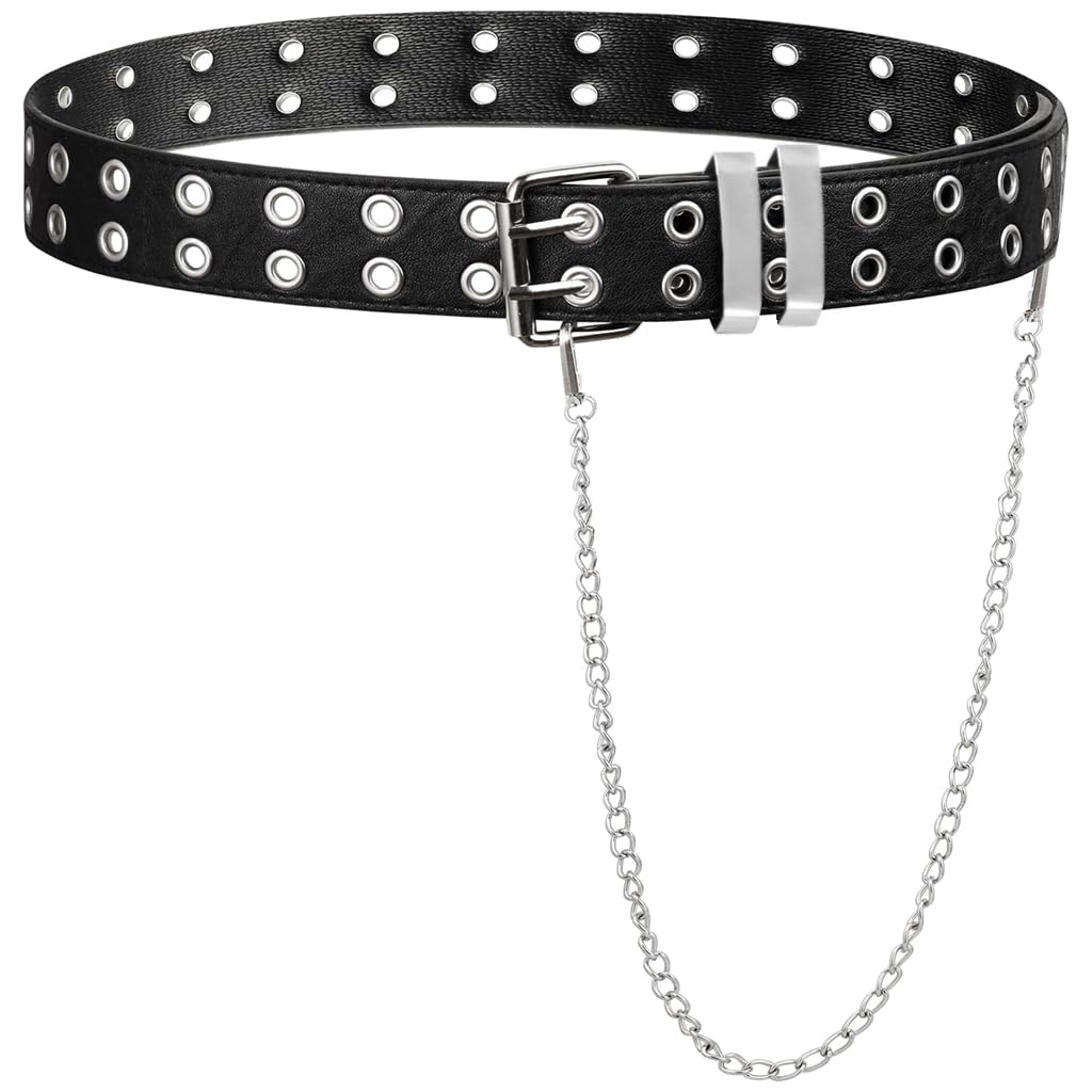 HASTHIP® Cinturón de Cuero para Mujer, Ajustable Vintage Boho Disk Concho, Moda Occidental Punk, Hebilla Metálica Dorada para Jeans, Vestidos y Faldas, Accesorio Elegante Negro