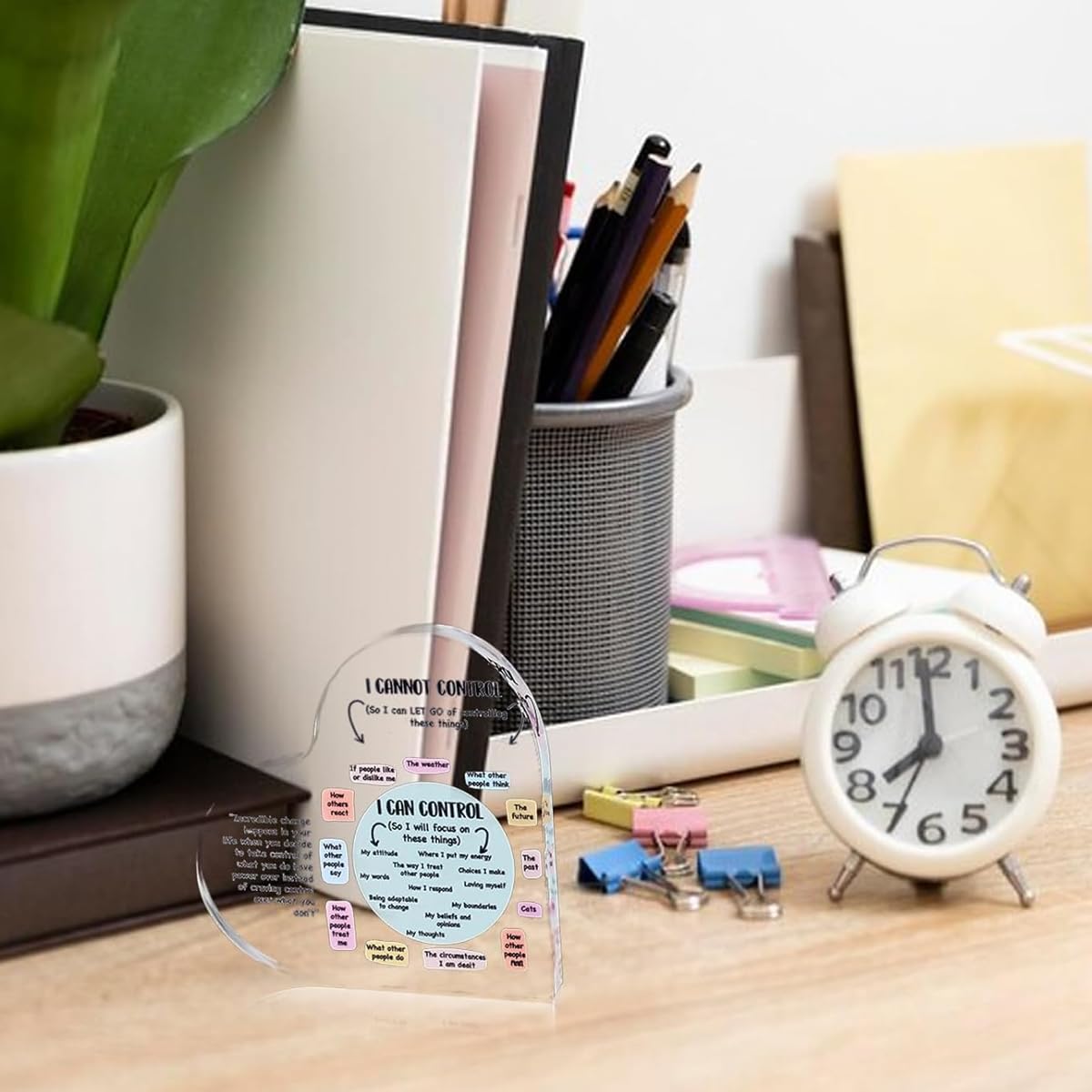 HASTHIP Mental Health Gift for Therapy Office with 10 x 10 cm Heart Acrylic Decor | Mindfulness Desk Art