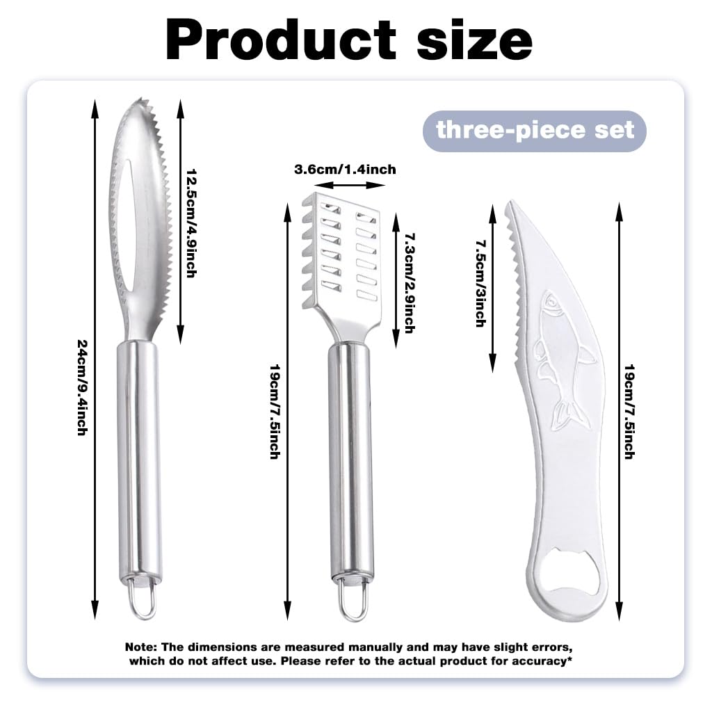 HASTHIP Fish Scaler Set for Easy Fish Cleaning featuring 3 PCS Ergonomic Handle Tools | 304 Stainless Steel