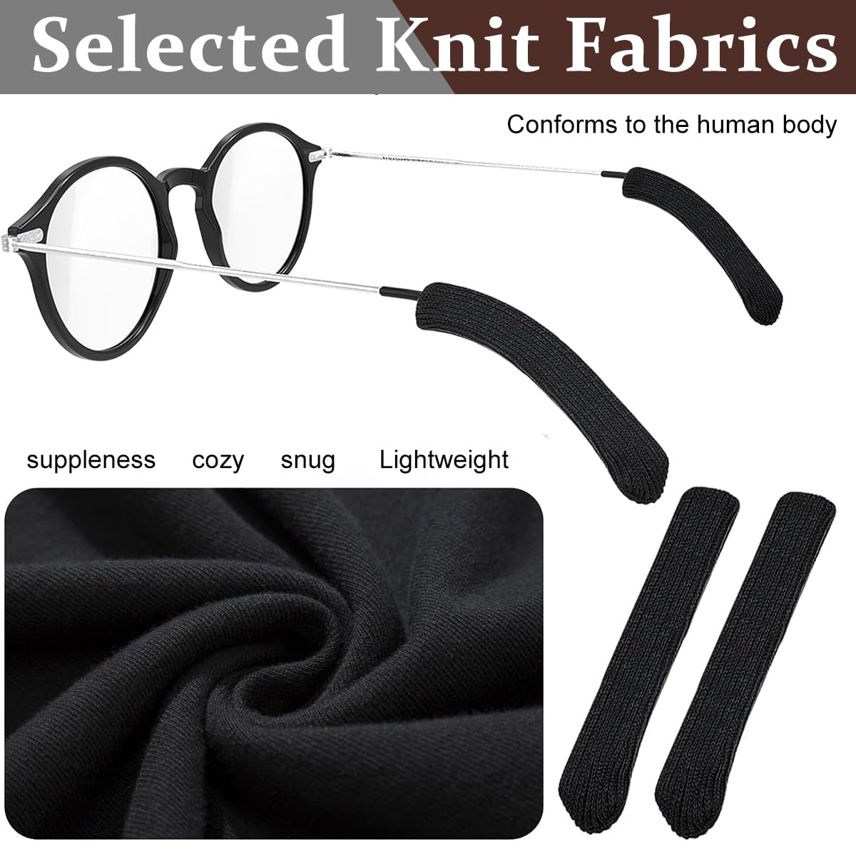 HASTHIP Anti Slip Glasses Ear Grip for Sunglasses and Eyewear featuring Soft Acrylic Sleeves | 3 Pairs Universal Fit 5mm to 12mm