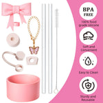 HASTHIP Stanley Cup Accessories 27PCS Kit with Straw Caps and Brush | Cute Bow and Sleeve Decor