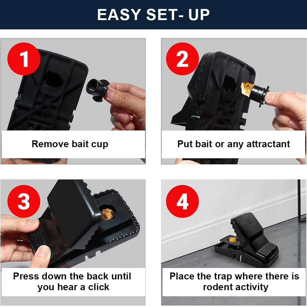 HASTHIP Mouse Traps 4 Pcs Reusable Set for Home and Kitchen with Quick Snap Catch | Strong Serrated Clip Teeth