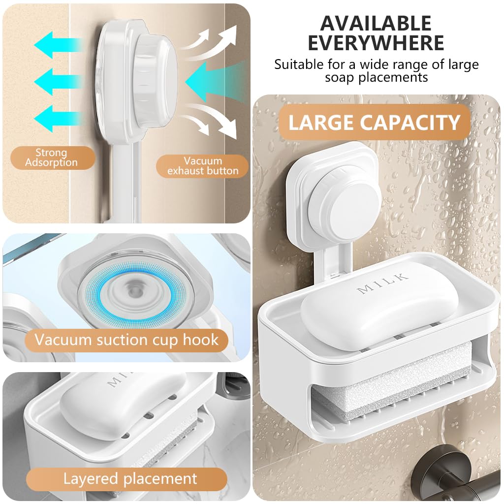 HASTHIP Silicone Soap Holder for Bathroom with Quick Drain Design and White Sponge | Stickable Anti Slip Dish for Kitchen and Sink