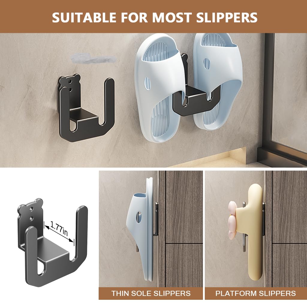 HASTHIP Slippers Holder for Bathroom with Dual Hook No Drill Adhesive Design | 2Pcs Carbon Steel Space Saver Organizer