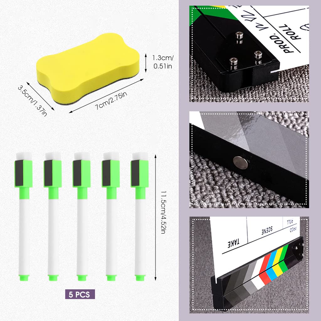 HASTHIP Clapper Board for Filmmaking with Magnetic Strips and 24 x 30cm Acrylic Design | 2 PCS Set