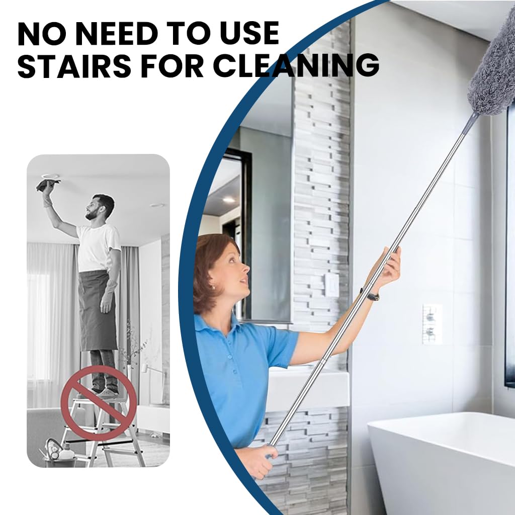 HASTHIP Microfiber Duster Set for Home Cleaning with 1.2 m Extendable Handle & 5 Heads | Reusable