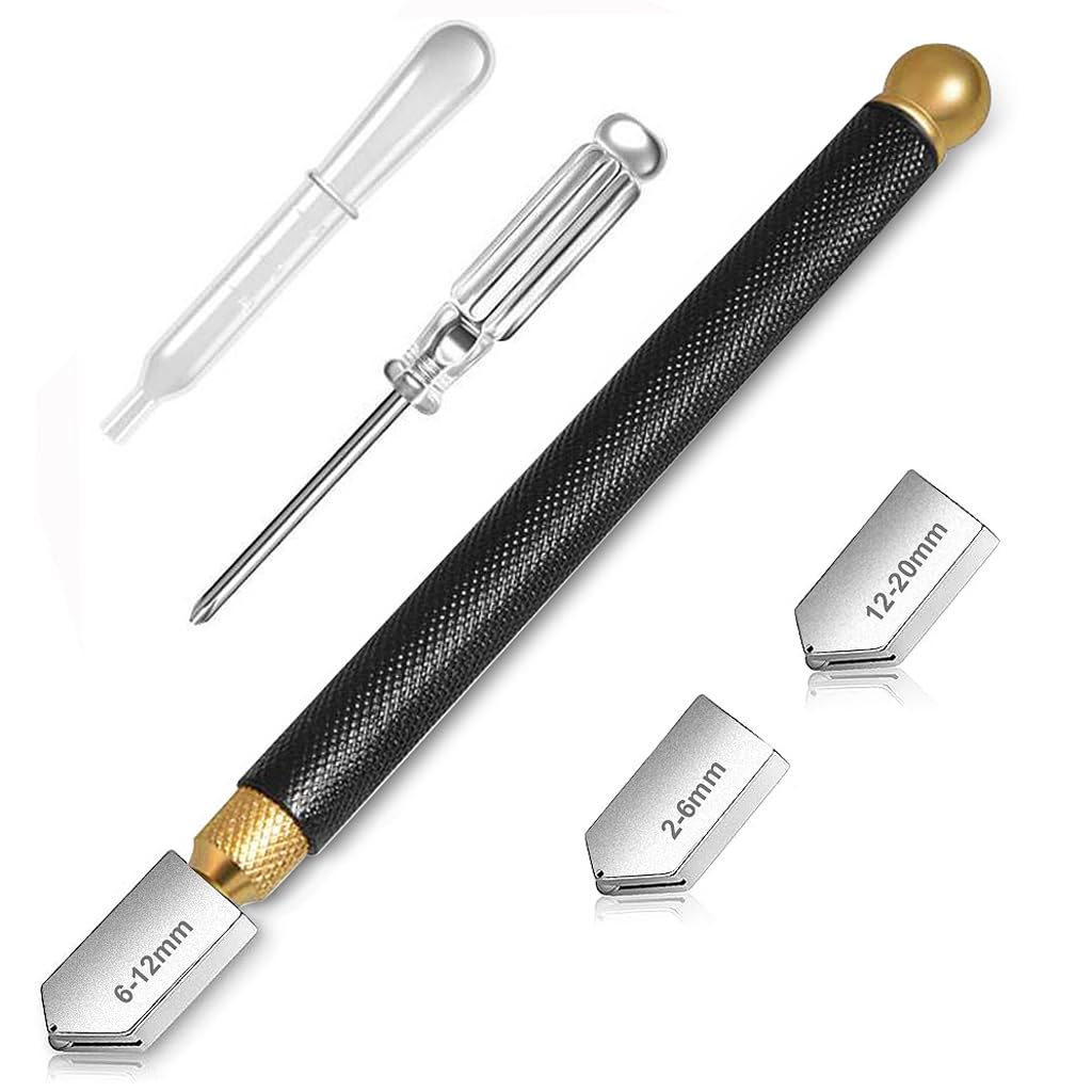 HASTHIP Glass Cutter Tool Set for 2–20 mm Glass with 3 Carbide Heads and Alloy Handle | DIY Cutting