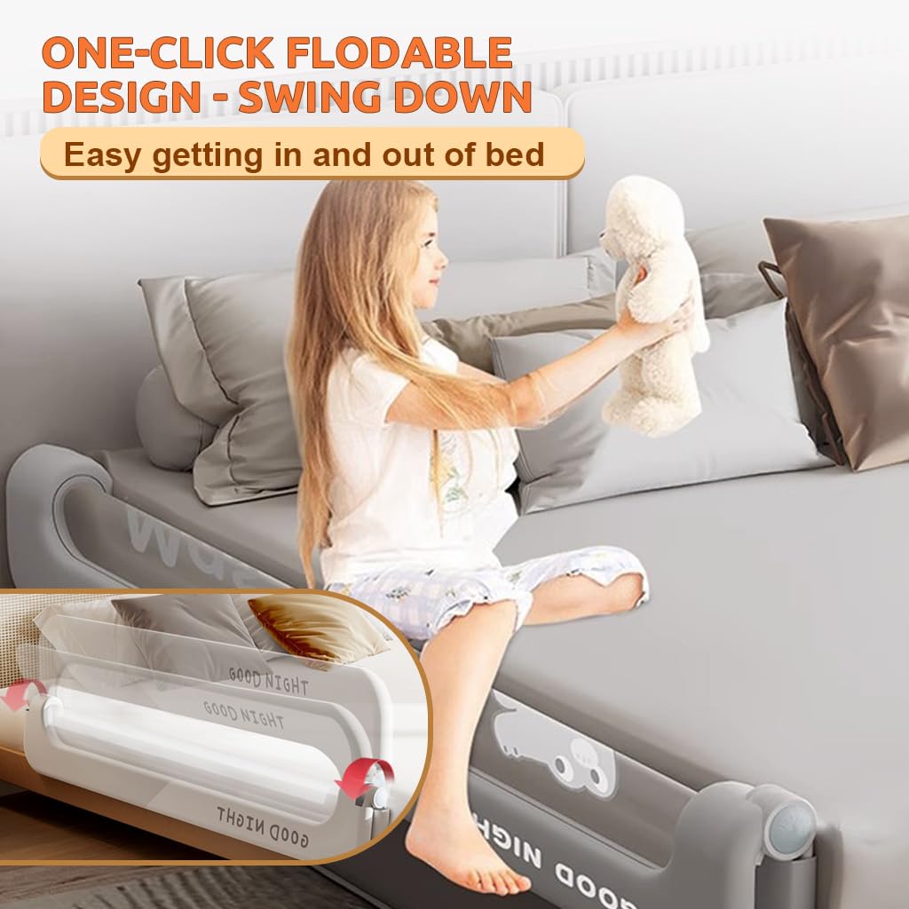 HASTHIP® Bed Guard Rail for Toddlers - 180CM Adjustable Heights & Folding up Portable Bed Railing for Baby - Toddler Bed Rails Guard for Crib, Twin, Bunk,Full Size