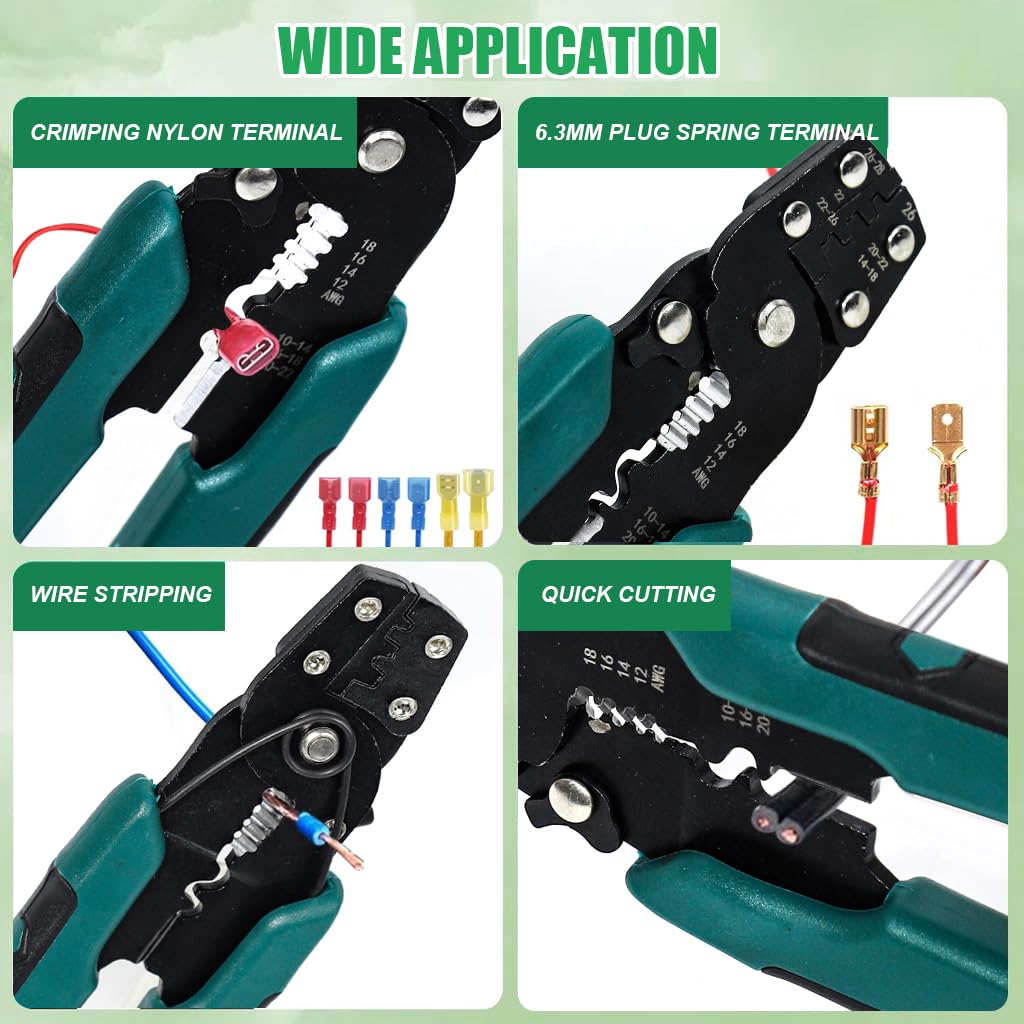 HASTHIP® 200Pcs Electrical Crimping Connectors with Wire Crimper Tool 4 Sizes Crimping Connectors Insulated Wire Terminals Crimp Terminals Universal 22-10 AWG Wire Crimper ToolElectrical Connectors