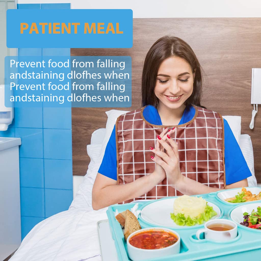 HANNEA® Adult Bibs, Waterproof Adjustable, Long Style with Leakproof Pocket Adult The Eldly Bib Adult Washable Dining Bibs for Men, Women Eating Cloth for Elderly Seniors and Disabled (Brown)