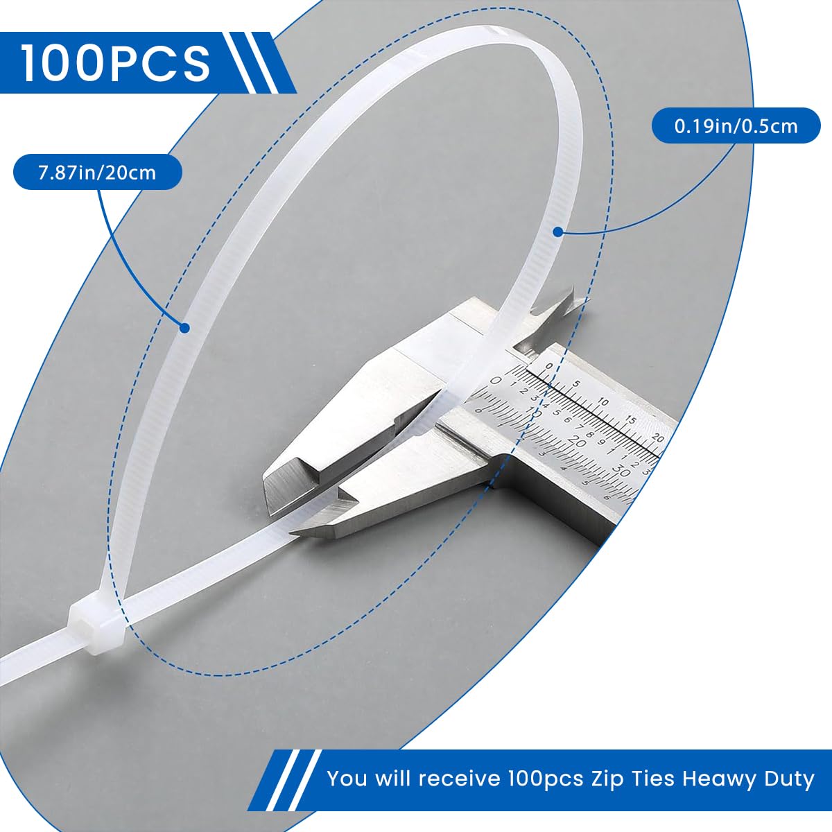HASTHIP Cable Ties for Home Office and Outdoor with Release Latch 100 Pcs 200 mm | White Nylon Wire Organizer