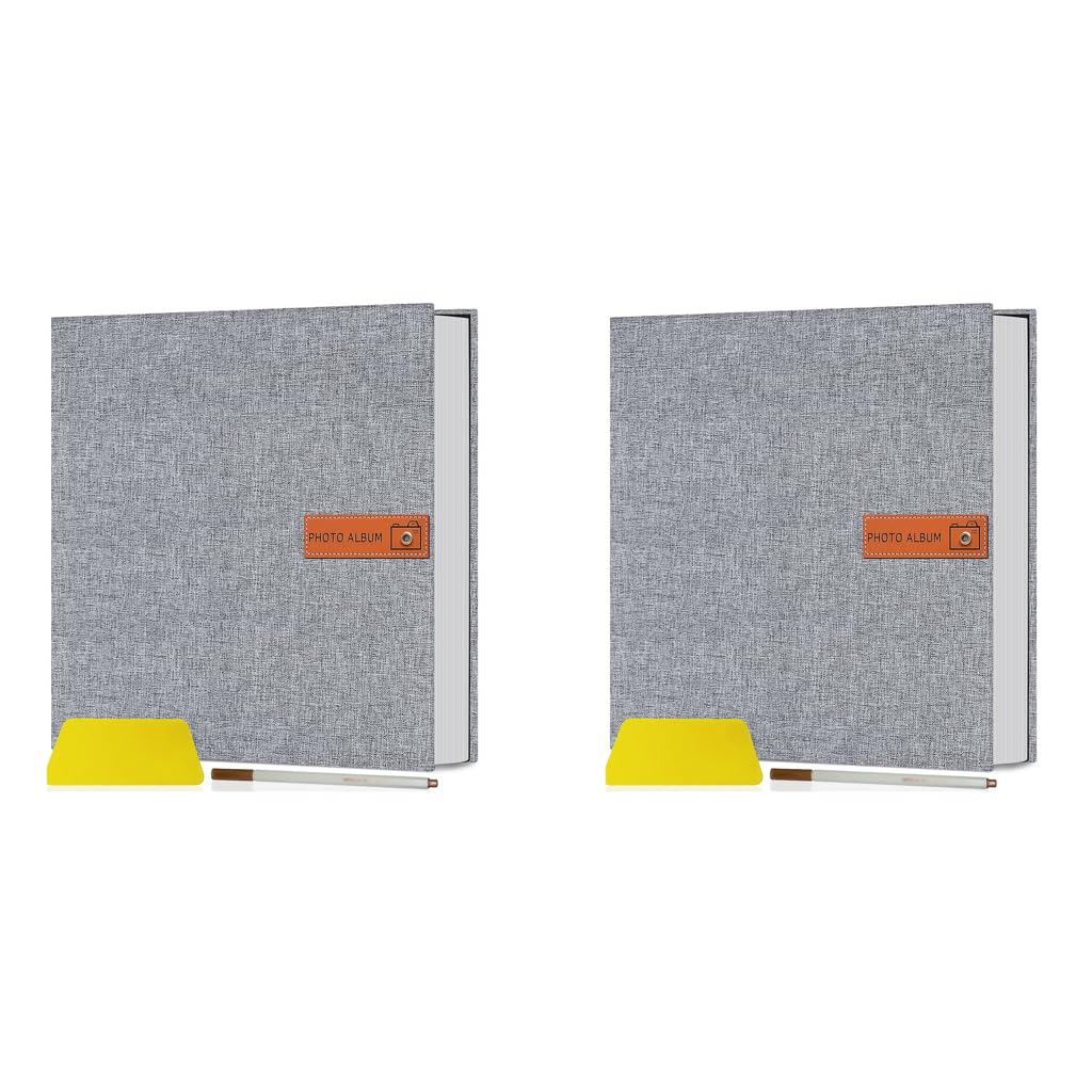 HASTHIP Photo Album for 3x5 to 8x10 Pictures with 40 Self Adhesive Pages | Linen Cover 2 PCS Grey