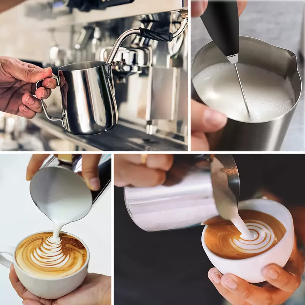20oz Milk Frothing Pitcher with Scale Stainless Steel Espresso Milk Frothing Pitchers for Cappuccino Barista Steam Pitchers Milk Jug Cup with Decorating Pen Latte Art