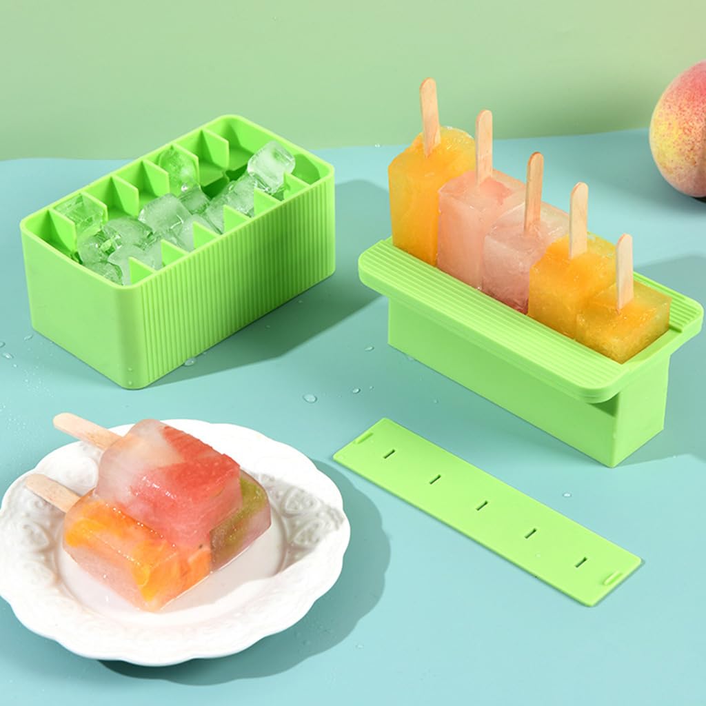HASTHIP® 2-in-1 Silicone Ice Cube Maker & Popsicle Mold, Food-Grade Silicone Ice Tray, Easy Release Reusable Mold for Ice Cubes, Ice Pops & Frozen Treats, 14x8.3x6.3cm