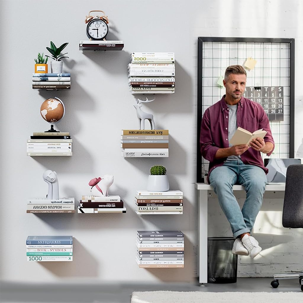 HASTHIP Invisible Wall Book Shelf for Stylish Storage with Screw Mounted Design | 2Pcs Black Metal