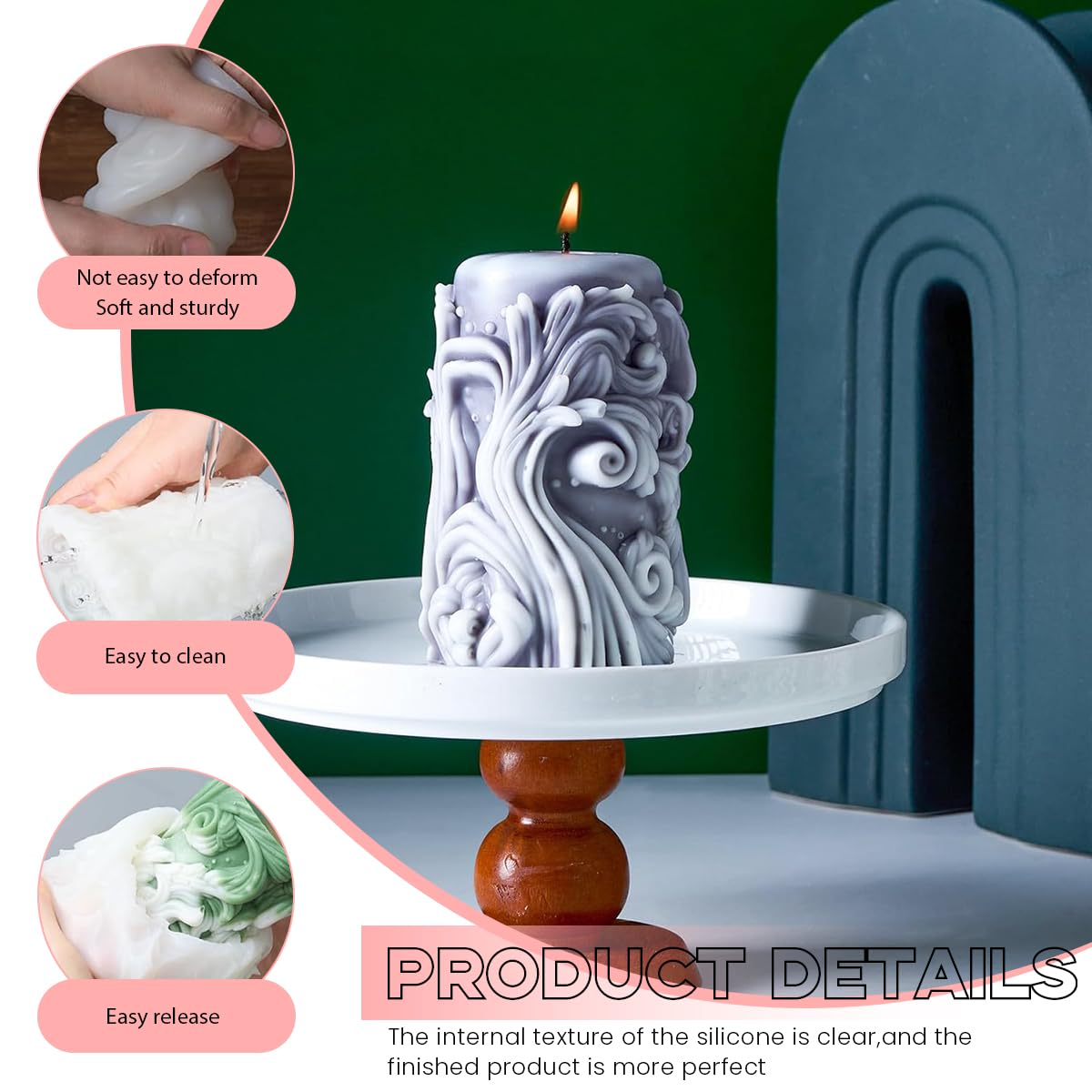 HASTHIP Cylindrical Candle Mold for DIY Candle & Resin Art with Baroque Carved Design | Flexible Silicone for Home Décor Crafts