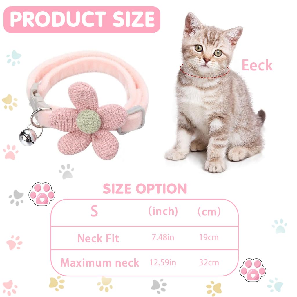 HASTHIP® Cat Belt, Cat Collar with Bell, Pink Flower Cat Collar Soft & Comfortable, Cute Pet Collar Silver Cat Bell Collar