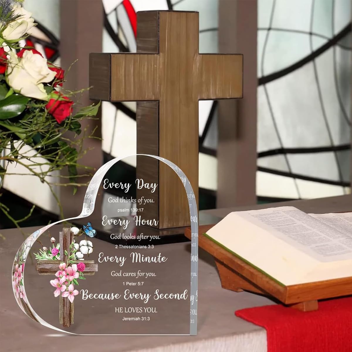 HASTHIP Christian Gifts Acrylic Heart Plaques for Women with Bible Verse Inspiration | Religious and Spiritual Gifts for Mom Friend or Sister