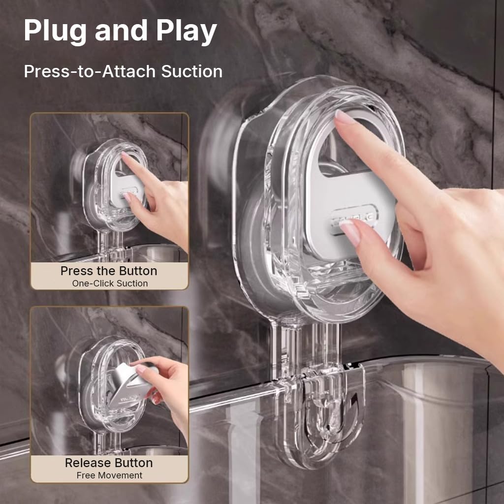 HASTHIP® No-Drill Bathroom Suction Storage Box, Large Capacity Strong Load-Bearing Suction Cup Storage Rack with Drain Holes, Removable Shower Caddy Hanging Wall Mount Kitchen Organizer-Transparent