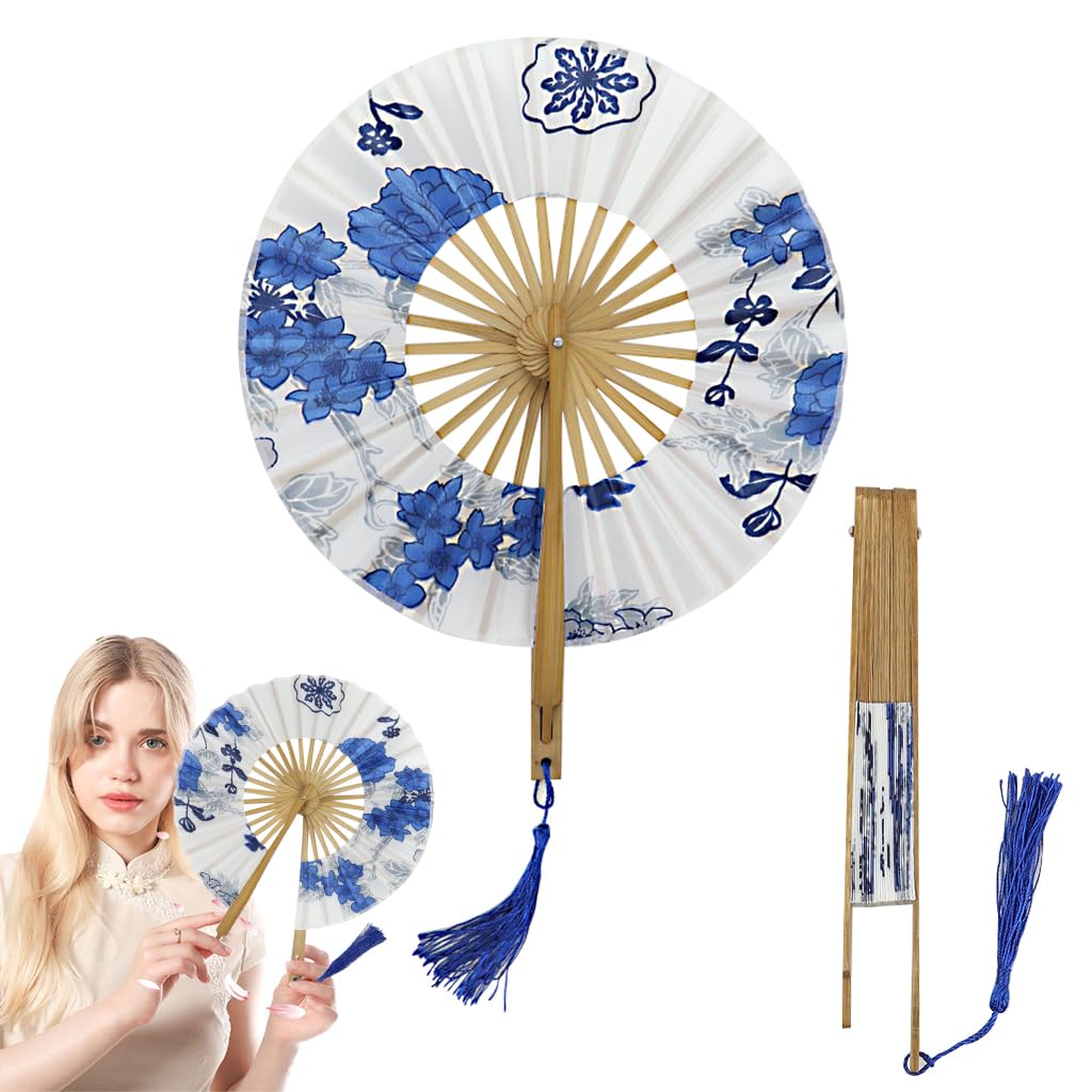 HASTHIP Round Handheld Fan for Wedding and Home Décor with Bamboo Frame and Fabric Art | Ideal Gift for Women