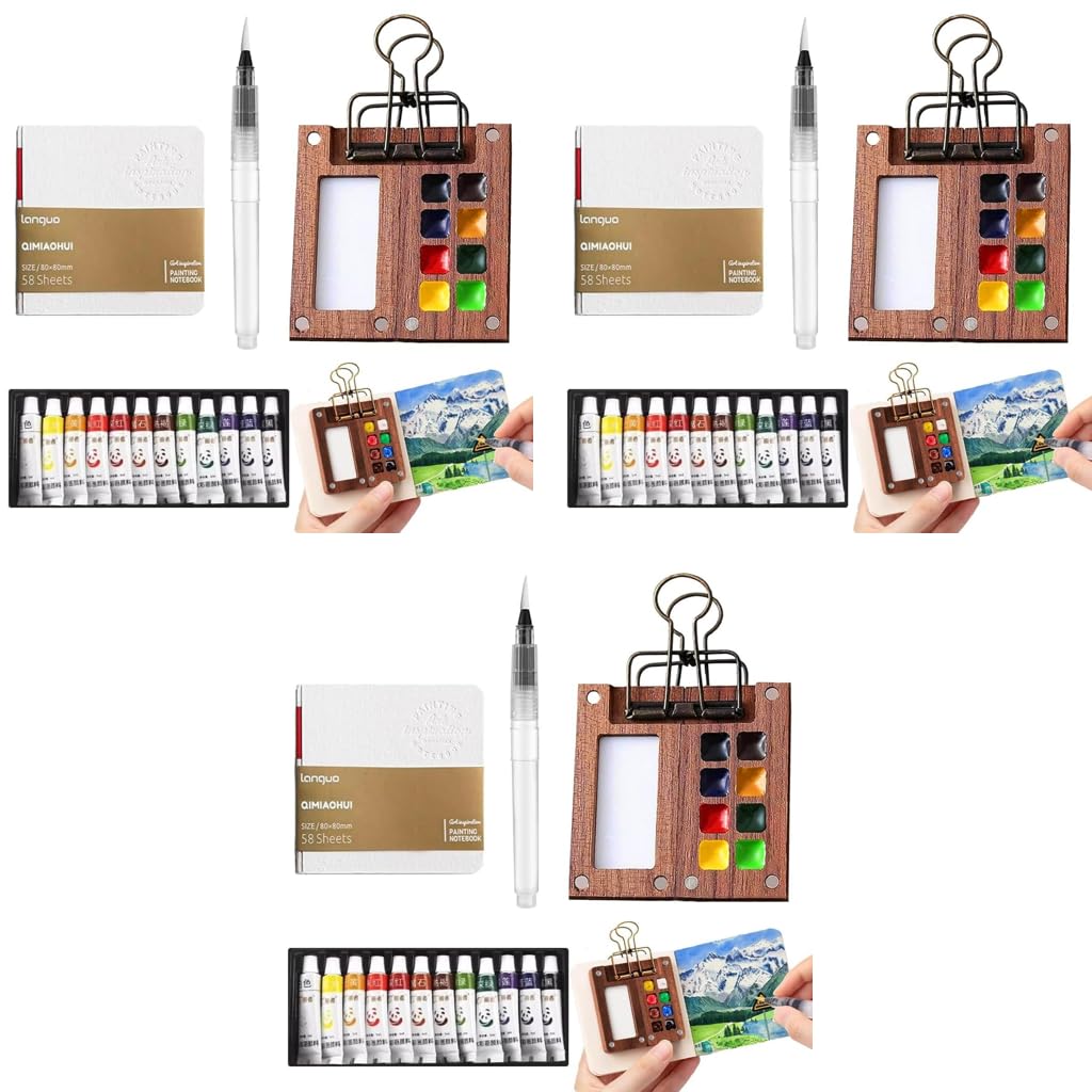HASTHIP Pocket Watercolor Acrylic Painting Book with 12 Colors and 2.36 in 8 Grid Palette | Travel Art Kit for Kids and Adults