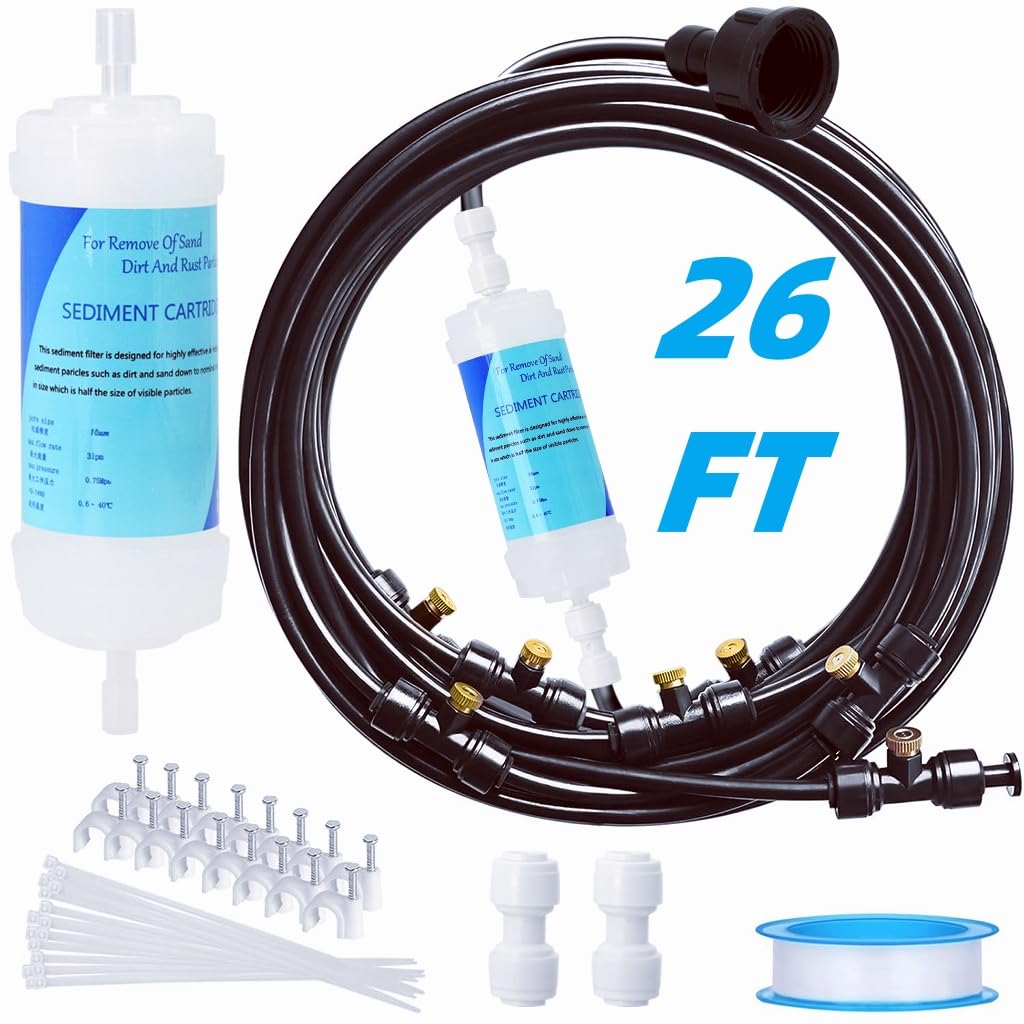 HASTHIP Cool Mist Spray System for Outdoor Cooling with 26ft Hose and Built in Water Filter | Patio and Garden Irrigation Kit