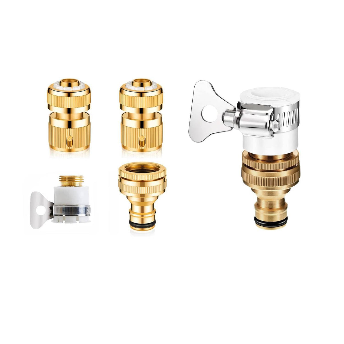HASTHIP Tap Connectors Kit for 1/2 and 3/4 inch Faucets with Quick Release Copper Fittings | 5 Piece Set