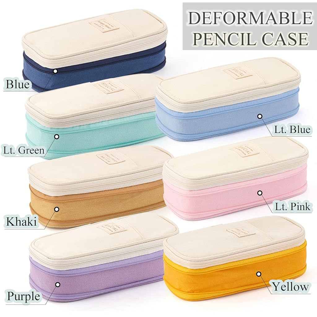HASTHIP® Large Capacity Pencil Case Durable Storage Multiple Compartment Double Zipper Portable Pouch for College Student Teen 3PCS