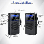 HASTHIP® Radio de Bolsillo con Luz, Radio Exterior FM/AM/SW de 3 Bandas, Toma para Auriculares de 3.5mm, Pantalla LCD, Mini Radio para Camping, Viajes y Emergencias, Funciona con Pilas (Sin Batería)