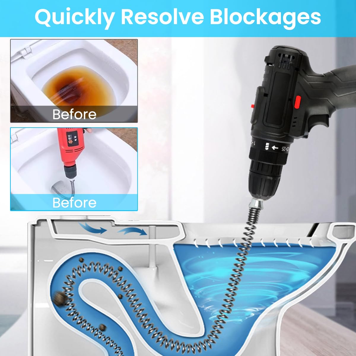 HASTHIP Drain Pipe Cleaner for Power Drill with 8.2 ft Metal Wire and Universal Hex Shank