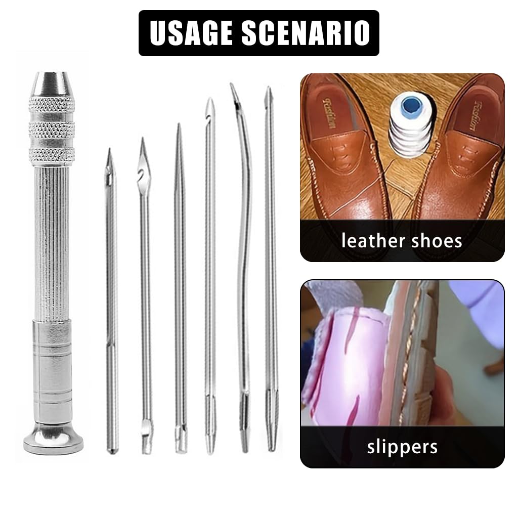 HASTHIP Needle Awl Leather Sewing Set for Shoe Repair and DIY Crafts with 14 pcs | Featuring Six Interchangeable Needles