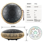 HASTHIP Steel Tongue Drum for Meditation with 15 Notes 13 in Titanium Alloy | Black Handpan Instrument