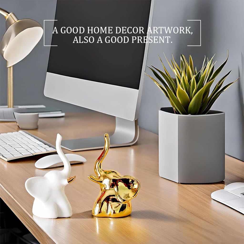 HASTHIP Ceramic Elephant Desk Decor for Home with Dual Color Design 5x5x8.8 cm | Symbolic Gift Set