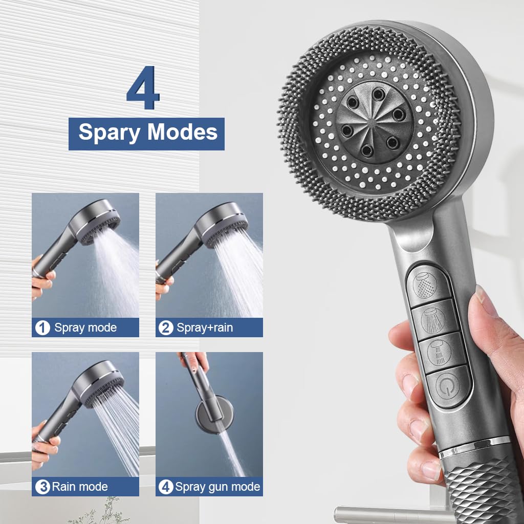 HASTHIP Hand Shower for Bathroom with 1.5m Hose and Silicone Massager Ring | 3 Spray Modes